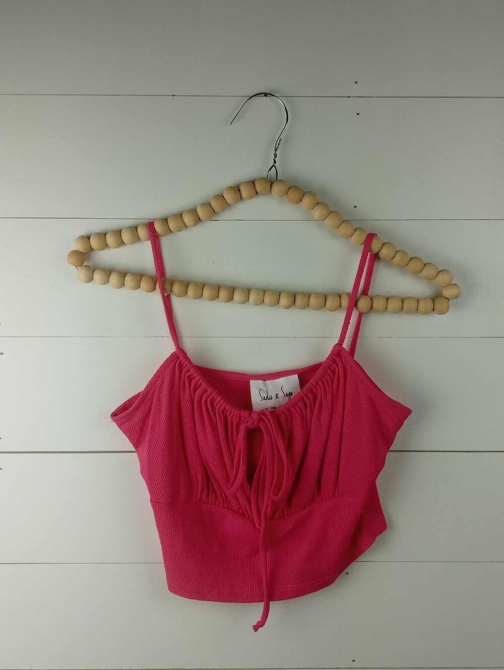 Sadie & Sage Women's size S bright pink ribbed tied front cropped top